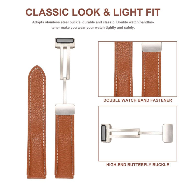 For Coros Pace 2 / Coros Apex 42mm Textured Genuine Leather Watch Band 20mm Quick Release Butterfly Buckle Strap Replacement - Brown