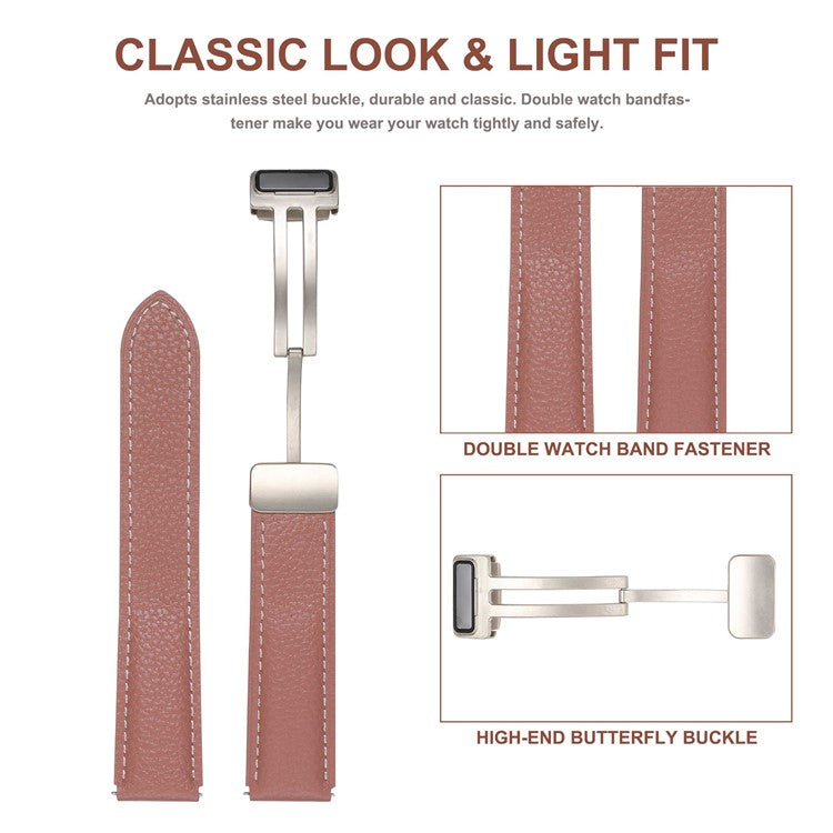 For Coros Pace 2 / Coros Apex 42mm Textured Genuine Leather Watch Band 20mm Quick Release Butterfly Buckle Strap Replacement - Orange