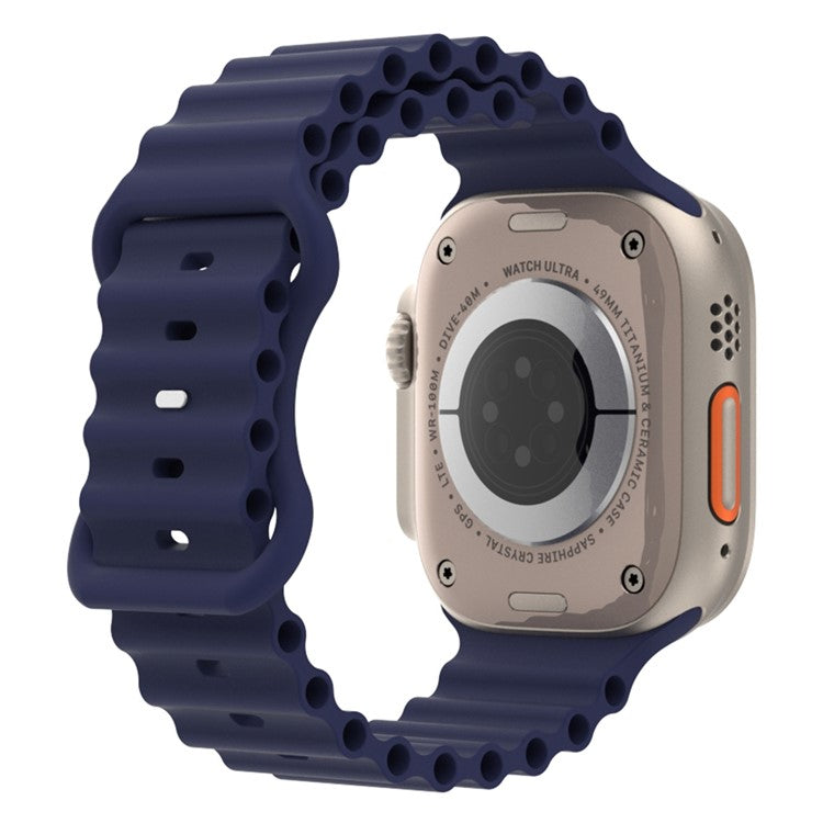 For Apple Watch Series 10 46mm / Ultra 2 Ultra 49mm / Series 9 8 7 45mm / 6 5 4 SE (2023) SE (2022) SE 44mm / 3 2 1 42mm Ocean Band Silicone Strap with Adjustable 8-shaped Buckle - Midnight Blue