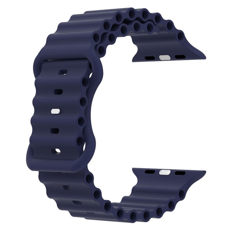 For Apple Watch Series 10 46mm / Ultra 2 Ultra 49mm / Series 9 8 7 45mm / 6 5 4 SE (2023) SE (2022) SE 44mm / 3 2 1 42mm Ocean Band Silicone Strap with Adjustable 8-shaped Buckle - Midnight Blue