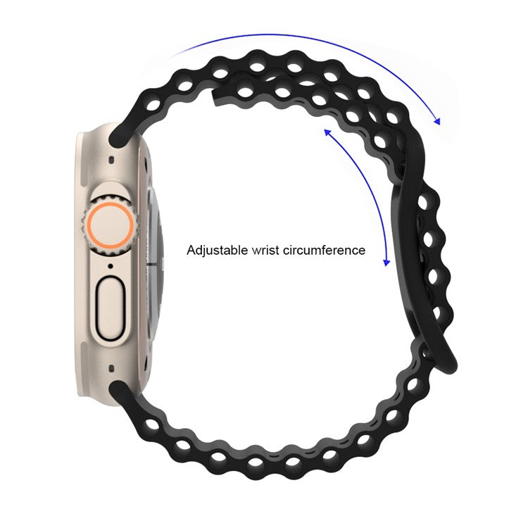 For Apple Watch Series 10 46mm / Ultra 2 Ultra 49mm / Series 9 8 7 45mm / 6 5 4 SE (2023) SE (2022) SE 44mm / 3 2 1 42mm Ocean Band Silicone Strap with Adjustable 8-shaped Buckle - Midnight Blue