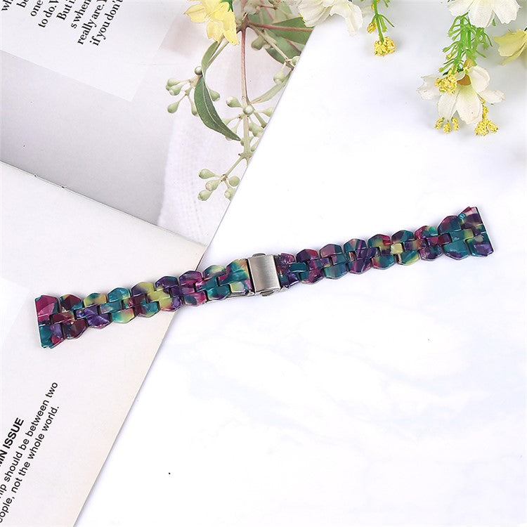 For Samsung Galaxy Watch6 40mm 44mm / Watch6 Classic 43mm 47mm / Watch 5 40mm 44mm / 5 Pro 45mm / Watch4 40mm 44mm Rhombus Resin Watch Band 20mm Wristband Bracelet Strap - Purple Green Flower