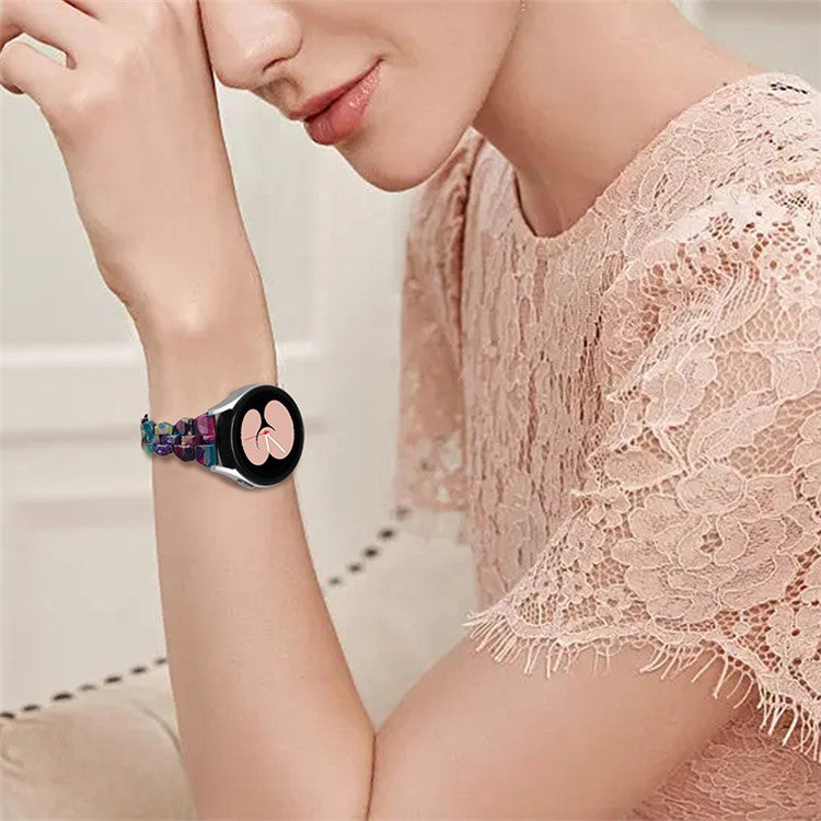 For Samsung Galaxy Watch6 40mm 44mm / Watch6 Classic 43mm 47mm / Watch 5 40mm 44mm / 5 Pro 45mm / Watch4 40mm 44mm Rhombus Resin Watch Band 20mm Wristband Bracelet Strap - Purple Green Flower