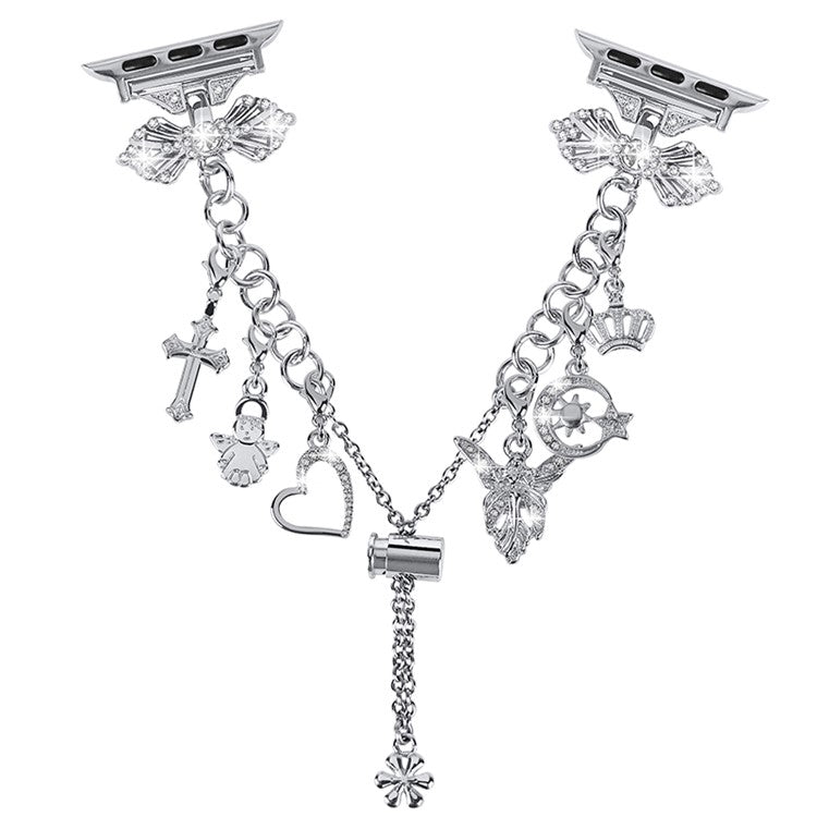 For Apple Watch Series 10 46mm / Ultra 2 Ultra 49mm / Series 9 8 7 45mm / 6 5 4 SE (2023) SE (2022) SE 44mm / 3 2 1 42mm Watch Band Multiple Pendant Design Bracelet Wrist Strap - Silver