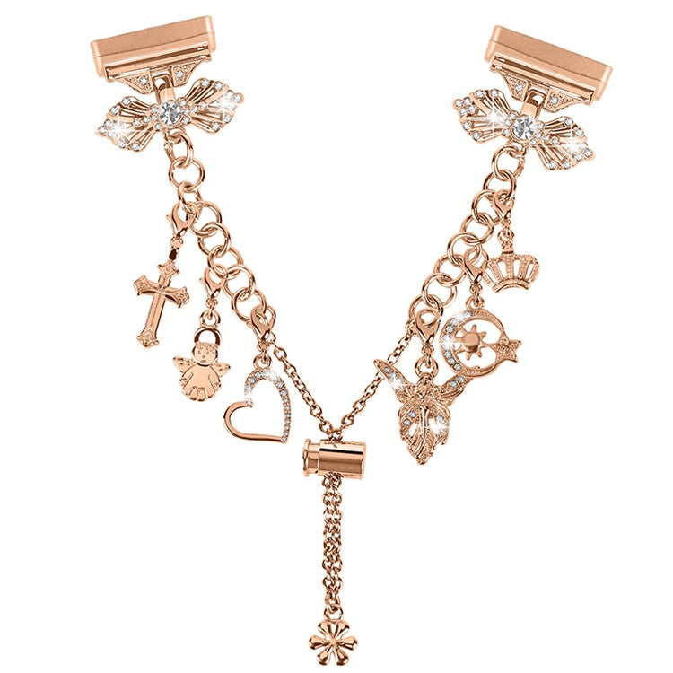 For Fitbit Versa 3 / Fitbit Sense Metal Watch Band with Multiple Pendants Adjustable Wristband Bracelet - Rose Gold