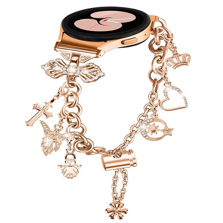 For Samsung Galaxy Watch6 40mm 44mm / Watch6 Classic 43mm 47mm / Watch 5 40mm 44mm / 5 Pro 45mm / Watch4 40mm 44mm Multiple Pendants Metal Watch Band Adjustable Wristband Bracelet - Rose Gold