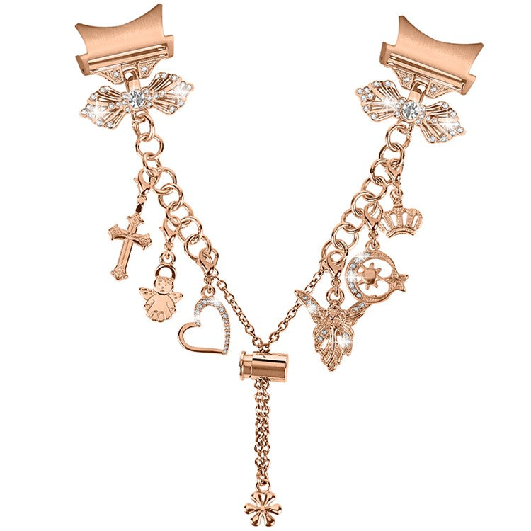 For Samsung Galaxy Watch6 40mm 44mm / Watch6 Classic 43mm 47mm / Watch 5 40mm 44mm / 5 Pro 45mm / Watch4 40mm 44mm Multiple Pendants Metal Watch Band Adjustable Wristband Bracelet - Rose Gold