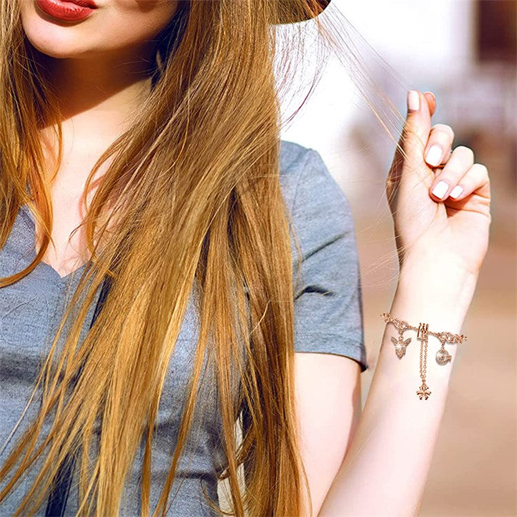 For Samsung Galaxy Watch6 40mm 44mm / Watch6 Classic 43mm 47mm / Watch 5 40mm 44mm / 5 Pro 45mm / Watch4 40mm 44mm Multiple Pendants Metal Watch Band Adjustable Wristband Bracelet - Rose Gold