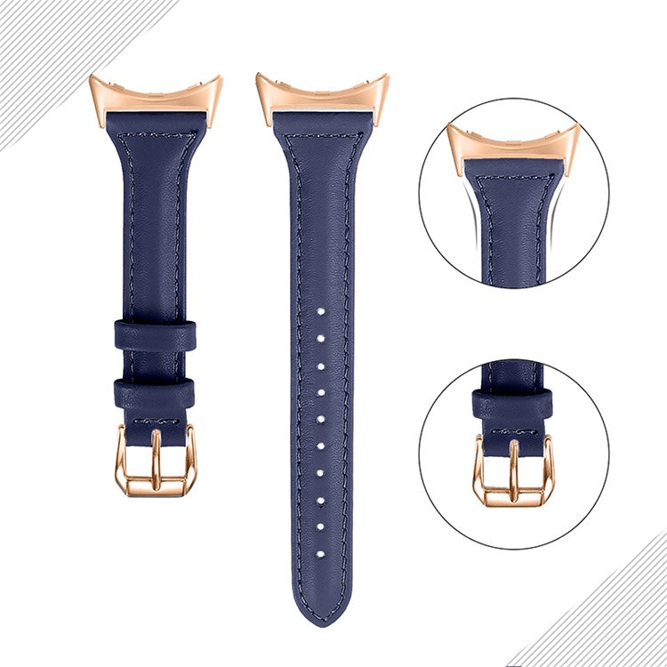 Genuine Leather Watch Strap for Google Pixel Watch 2 / Pixel Watch Band Quick Release 20mm Watch Band with Rose Gold Connector - Dark Blue