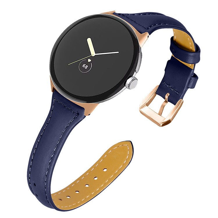 Genuine Leather Watch Strap for Google Pixel Watch 2 / Pixel Watch Band Quick Release 20mm Watch Band with Rose Gold Connector - Dark Blue