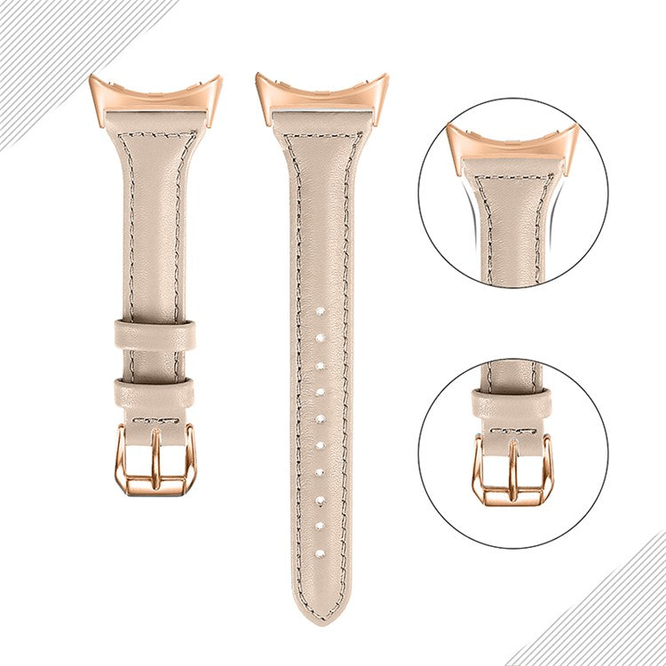 Genuine Leather Watch Strap for Google Pixel Watch 2 / Pixel Watch Band Quick Release 20mm Watch Band with Rose Gold Connector - Apricot
