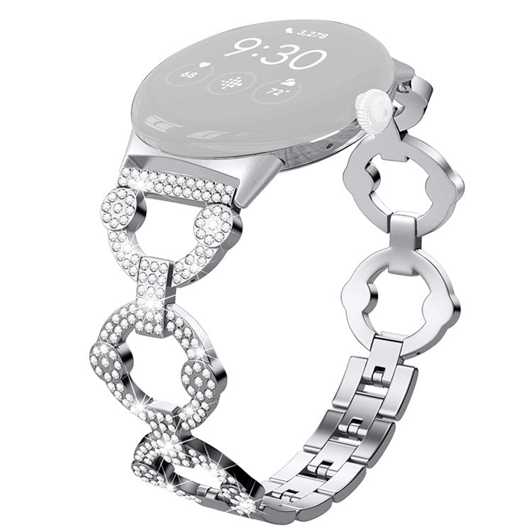 For Google Pixel Watch 2 / Pixel Watch Rhinestone Decor Watch Band Replacement Metal Wrist Strap Bracelet - Silver