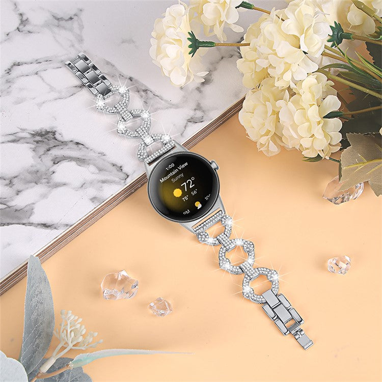 For Google Pixel Watch 2 / Pixel Watch Rhinestone Decor Watch Band Replacement Metal Wrist Strap Bracelet - Silver