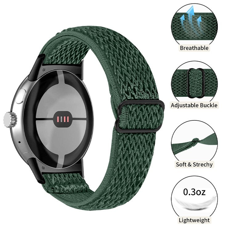 For Google Pixel Watch 2 / Pixel Watch Elastic Watch Strap Replacement Watch Band with Black Connector - Army Green