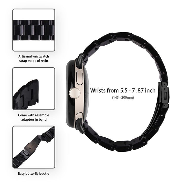 For Google Pixel Watch 3 41mm / Watch 2 / Pixel Watch Slim Light Resin Band Sport Strap Bracelet with Stainless Steel Buckle - Black