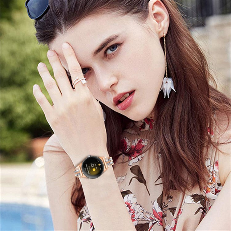 2 Rows Rhinestone Decor Watch Band for Google Pixel Watch 2 / Pixel Watch 5 Beads Metal Wrist Strap Replacement - Rose Gold / Silver