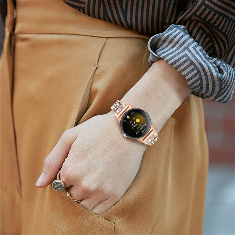 2 Rows Rhinestone Decor Watch Band for Google Pixel Watch 2 / Pixel Watch 5 Beads Metal Wrist Strap Replacement - Rose Gold / Silver