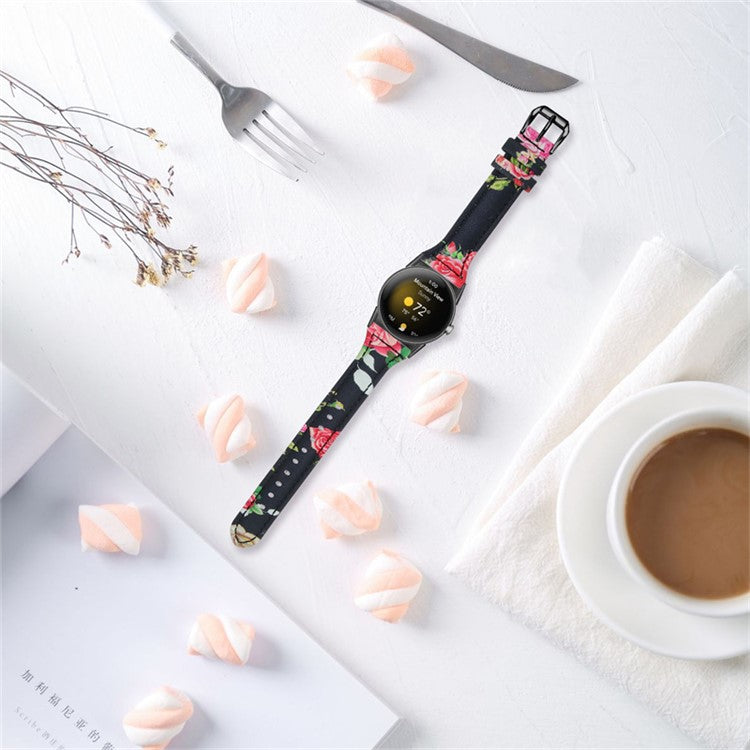 For Google Pixel Watch 2 / Pixel Watch Flower Pattern Genuine Leather Watch Band Replacement Strap with Black Connector - Style A