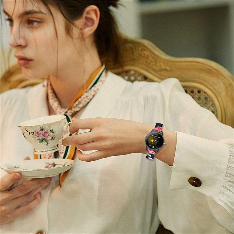 For Google Pixel Watch 2 / Pixel Watch Flower Pattern Genuine Leather Watch Band Replacement Strap with Black Connector - Style A