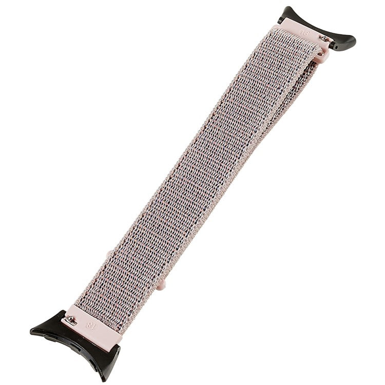 For Google Pixel Watch 2 / Pixel Watch Breathable Nylon Weave Strap Sport Loop Replacement Watch Band with Black Metal Connector - Grey / Pink