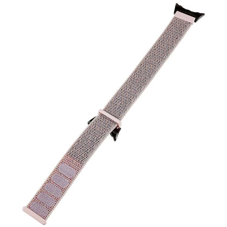 For Google Pixel Watch 2 / Pixel Watch Breathable Nylon Weave Strap Sport Loop Replacement Watch Band with Black Metal Connector - Grey / Pink