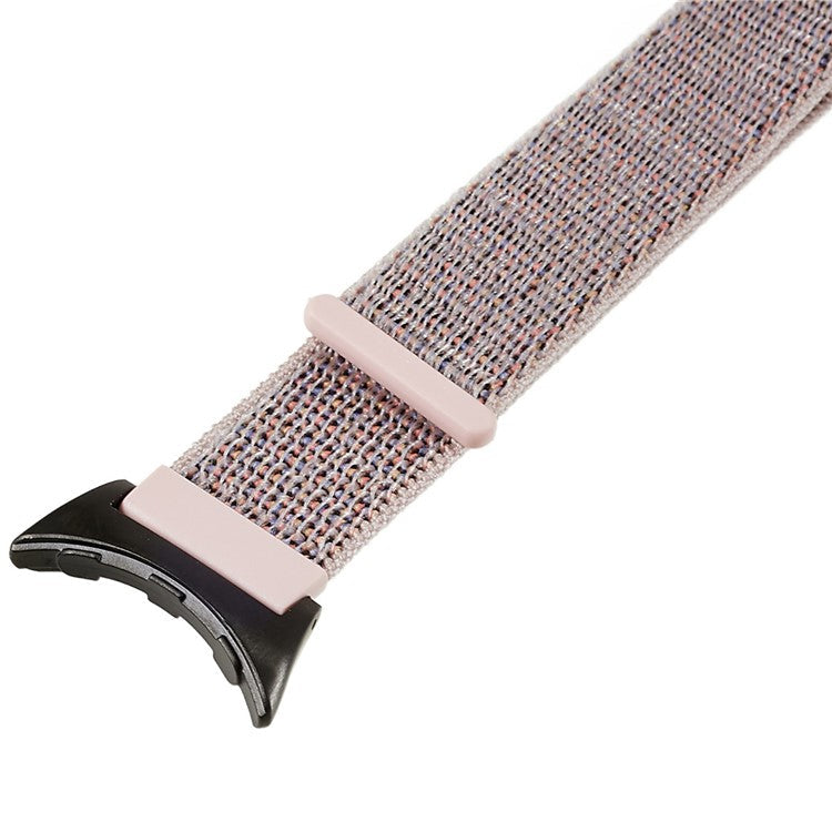 For Google Pixel Watch 2 / Pixel Watch Breathable Nylon Weave Strap Sport Loop Replacement Watch Band with Black Metal Connector - Grey / Pink