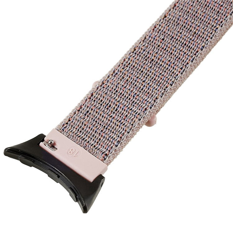 For Google Pixel Watch 2 / Pixel Watch Breathable Nylon Weave Strap Sport Loop Replacement Watch Band with Black Metal Connector - Grey / Pink