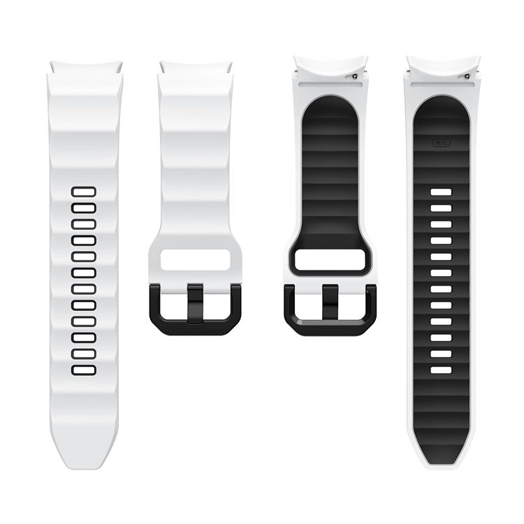 For Samsung Galaxy Watch6 40mm 44mm / Watch6 Classic 43mm 47mm / Watch 5 40mm 44mm / 5 Pro 45mm / Watch4 40mm 44mm Wave Grain Soft Silicone Watch Band Dual Color Bracelet Sports Strap - White / Black