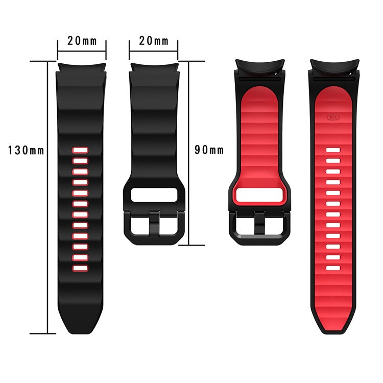 For Samsung Galaxy Watch6 40mm 44mm / Watch6 Classic 43mm 47mm / Watch 5 40mm 44mm / 5 Pro 45mm / Watch4 40mm 44mm Wave Grain Soft Silicone Watch Band Dual Color Bracelet Sports Strap - White / Black
