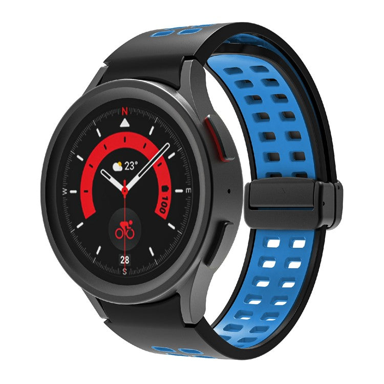 For Samsung Galaxy Watch6 40mm 44mm / Watch6 Classic 43mm 47mm / Watch 5 40mm 44mm / 5 Pro 45mm / Watch4 40mm 44mm Silicone Watch Band Folding Buckle Dual Color Sport Strap - Black / Sky Blue