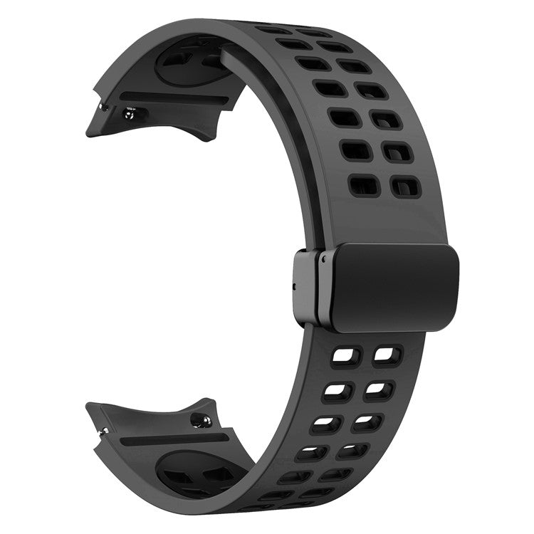 For Samsung Galaxy Watch6 40mm 44mm / Watch6 Classic 43mm 47mm / Watch 5 40mm 44mm / 5 Pro 45mm / Watch4 40mm 44mm Silicone Watch Band Folding Buckle Dual Color Sport Strap - Coal Black / Black