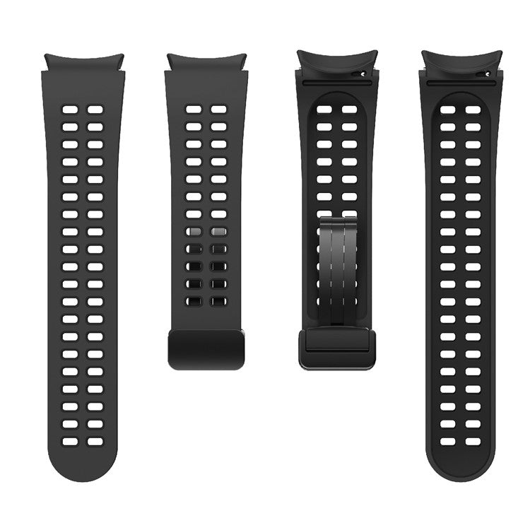 For Samsung Galaxy Watch6 40mm 44mm / Watch6 Classic 43mm 47mm / Watch 5 40mm 44mm / 5 Pro 45mm / Watch4 40mm 44mm Silicone Watch Band Folding Buckle Dual Color Sport Strap - Coal Black / Black