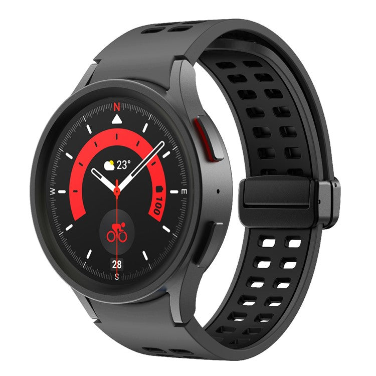 For Samsung Galaxy Watch6 40mm 44mm / Watch6 Classic 43mm 47mm / Watch 5 40mm 44mm / 5 Pro 45mm / Watch4 40mm 44mm Silicone Watch Band Folding Buckle Dual Color Sport Strap - Coal Black / Black