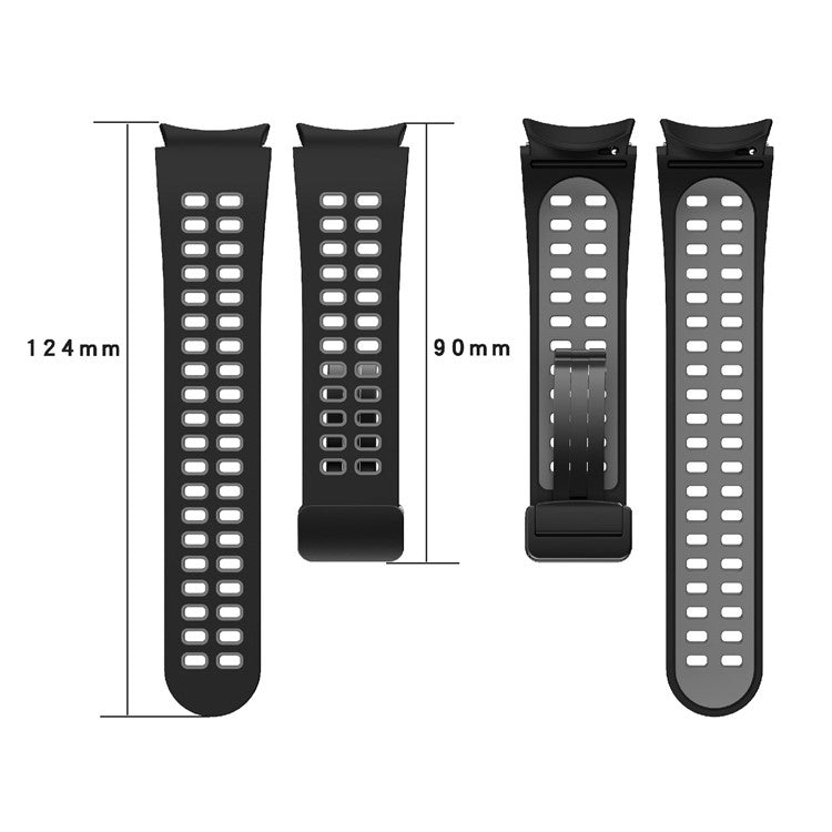 For Samsung Galaxy Watch6 40mm 44mm / Watch6 Classic 43mm 47mm / Watch 5 40mm 44mm / 5 Pro 45mm / Watch4 40mm 44mm Silicone Watch Band Folding Buckle Dual Color Sport Strap - Coal Black / Black