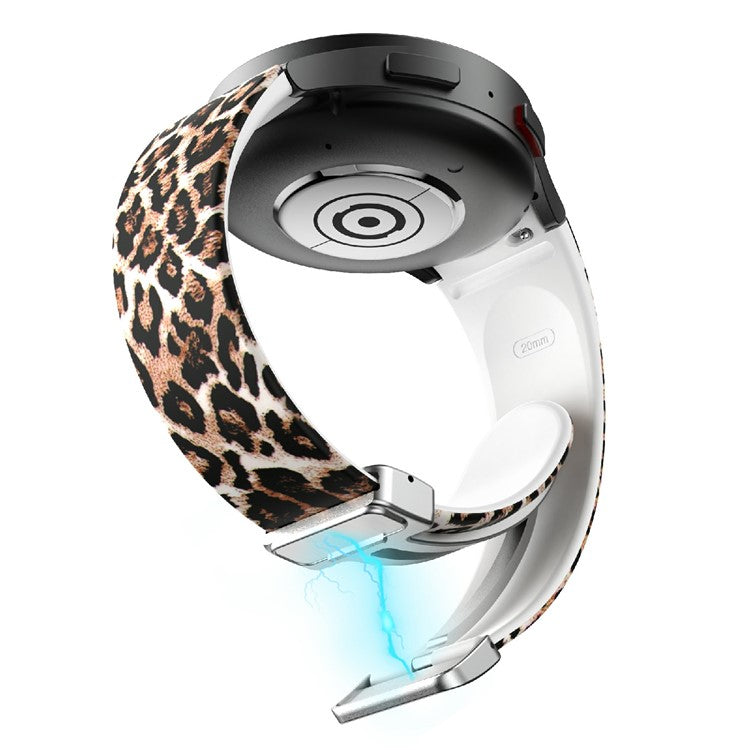 For Samsung Galaxy Watch6 40mm 44mm / Watch6 Classic 43mm 47mm / Watch 5 40mm 44mm / 5 Pro 45mm / Watch4 40mm 44mm Pattern Printed Watch Band Sport Silicone Strap with Folding Buckle - Brown Leopard