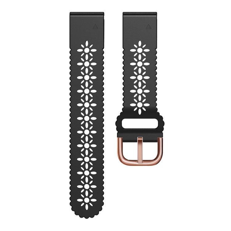 For Garmin Fenix 7S / 6S Pro / 5S Plus / Instinct 2S Hollow-out Flower Pattern Silicone Watch Band Adjustable Quick Release Soft Strap Replacement - Black