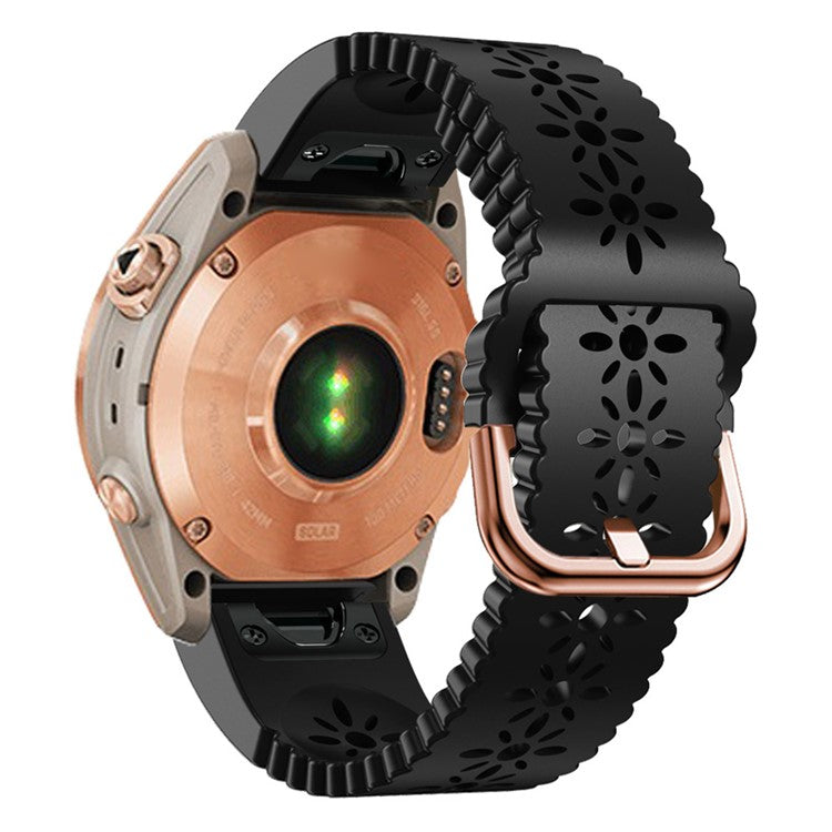For Garmin Fenix 7S / 6S Pro / 5S Plus / Instinct 2S Hollow-out Flower Pattern Silicone Watch Band Adjustable Quick Release Soft Strap Replacement - Black