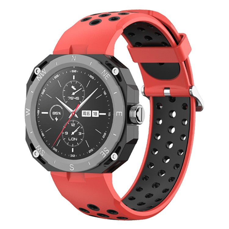 For Huawei Watch GT Cyber Multiple Holes Design Silicone Watch Strap Double Color Watchband - Red / Black