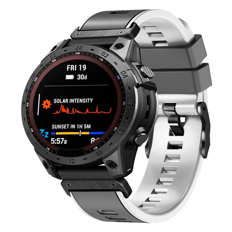 For Garmin Tactix 7 Pro / Tactix Delta Replacement Wristband Quick Release Dual-color Soft Silicone Sport Watch Band - Grey / White