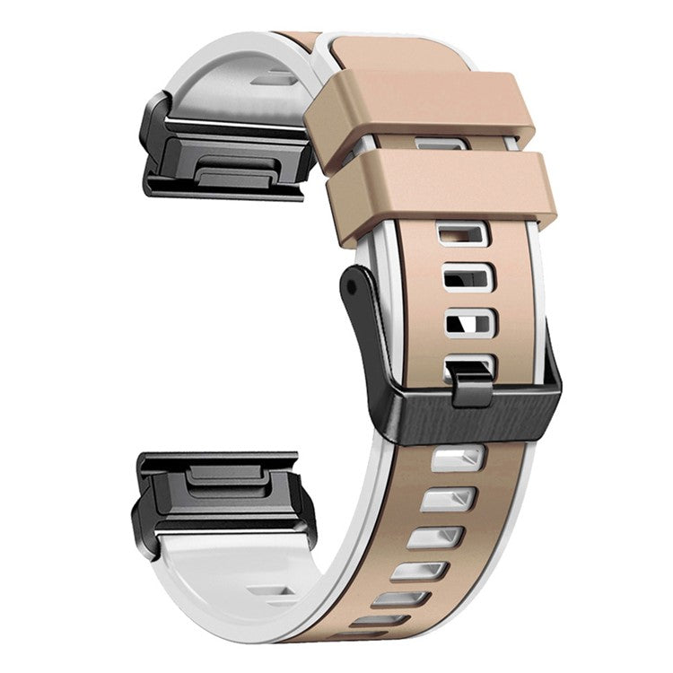 For Garmin Tactix 7 Pro / Tactix Delta Replacement Wristband Quick Release Dual-color Soft Silicone Sport Watch Band - Khaki / White