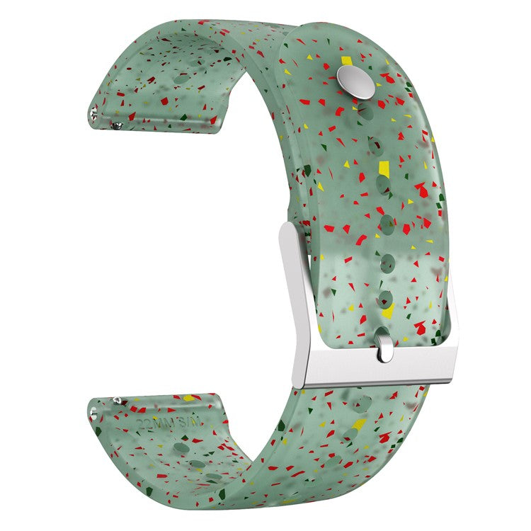 For Garmin Vivoactive 4 / Venu2 Pattern Printed Soft Silicone Band 22mm Adjustable Watch Strap with Stainless Steel Buckle - Green Yellow / Transparent  Green