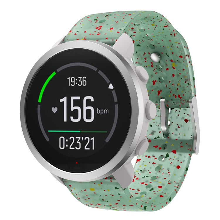 For Garmin Vivoactive 4 / Venu2 Pattern Printed Soft Silicone Band 22mm Adjustable Watch Strap with Stainless Steel Buckle - Green Yellow / Transparent  Green