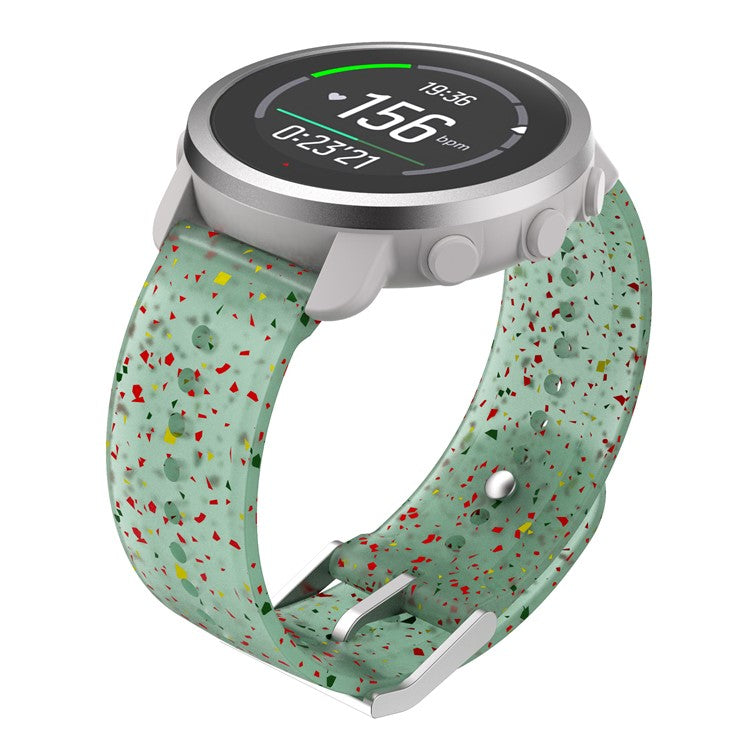 For Garmin Vivoactive 4 / Venu2 Pattern Printed Soft Silicone Band 22mm Adjustable Watch Strap with Stainless Steel Buckle - Green Yellow / Transparent  Green