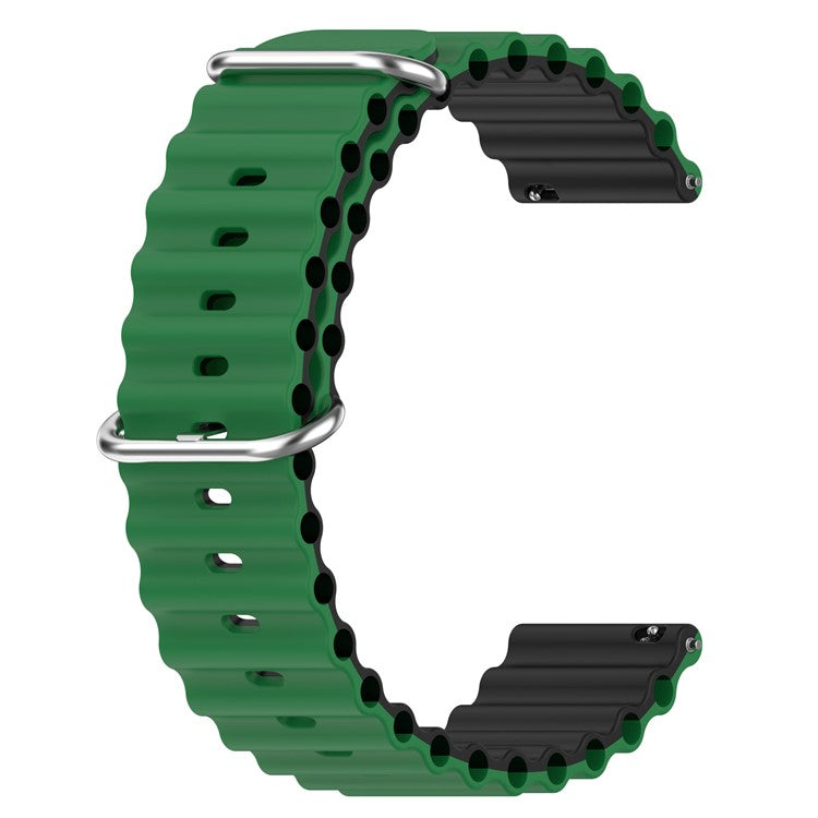 For Garmin Vivoactive 4 / Garmin Venu 2 Universal 22mm Silicone Watch Strap Wavy Design Double Color Watchband - Green / Black