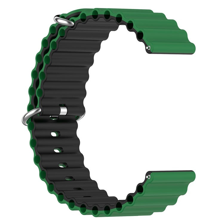 For Garmin Vivoactive 4 / Garmin Venu 2 Universal 22mm Silicone Watch Strap Wavy Design Double Color Watchband - Green / Black
