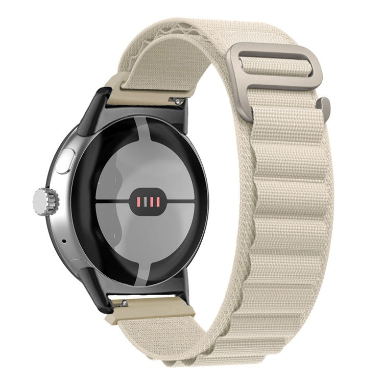 For Google Pixel Watch 3 41mm / Watch 2 / Pixel Watch Nylon Sport Wrist Strap Metal G-Hook Adjustable Watch Band with Black Connector - Beige