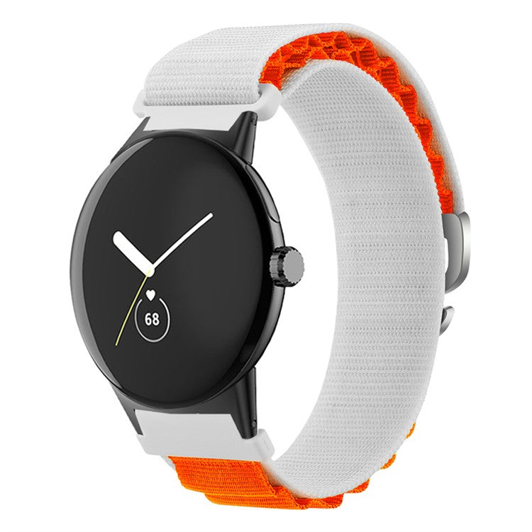 For Google Pixel Watch 3 41mm / Watch 2 / Pixel Watch Nylon Sport Wrist Strap Metal G-Hook Adjustable Watch Band with Black Connector - White / Orange