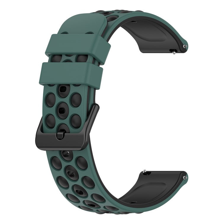 For Garmin Forerunner 255 / 745 Universal 22mm Bi-color Soft Silicone Watch Band Big Hole Design Watch Strap - Olive Green / Black
