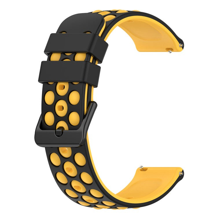 For Garmin Forerunner 255 / 745 Universal 22mm Bi-color Soft Silicone Watch Band Big Hole Design Watch Strap - Black / Yellow