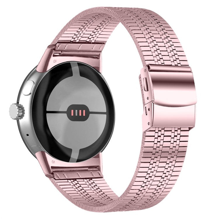 For Google Pixel Watch 2 / Pixel Watch 5 Beads Stainless Steel Smart Watch Band Stylish Replacement Wrist Strap - Rose Pink